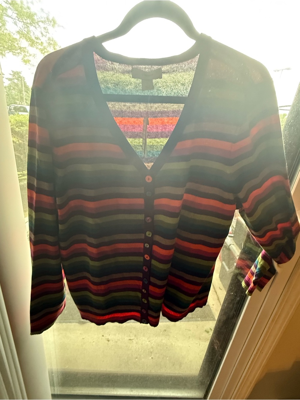 CJ Banks Multicolor Striped V-Neck Button Cardigan